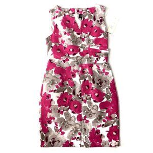 Adrianna Papell Floral Pleated Waist Sleeveless Sheath Dress Size 8 Petite